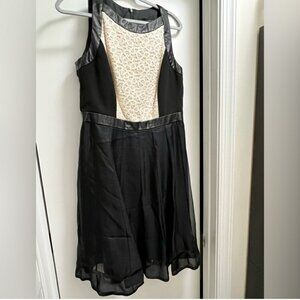 (NWOT) Carmen Marc Valvo Sleeveless Silk/Leather-trim Cocktail Dress (Size: 12)